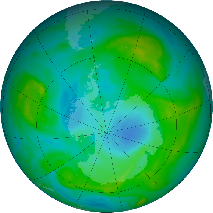 Antarctic ozone map for 05 February 1989